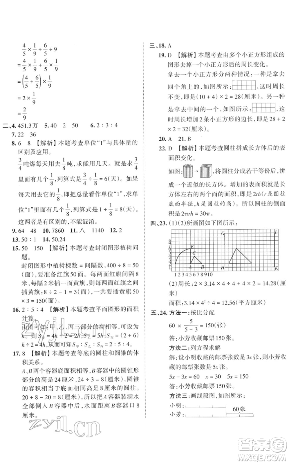 江西人民出版社2022王朝霞小學(xué)畢業(yè)總復(fù)習(xí)綜合能力驗(yàn)收卷六年級(jí)數(shù)學(xué)通用版答案