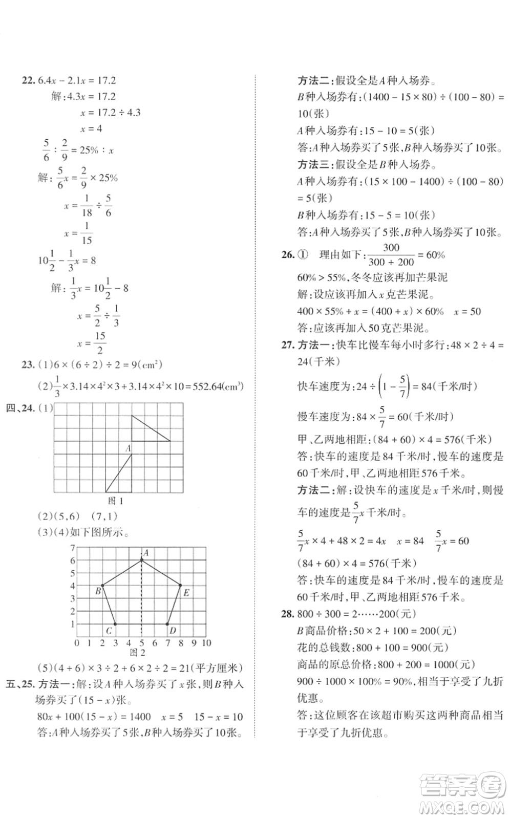 江西人民出版社2022王朝霞小學(xué)畢業(yè)總復(fù)習(xí)綜合能力驗(yàn)收卷六年級(jí)數(shù)學(xué)通用版答案