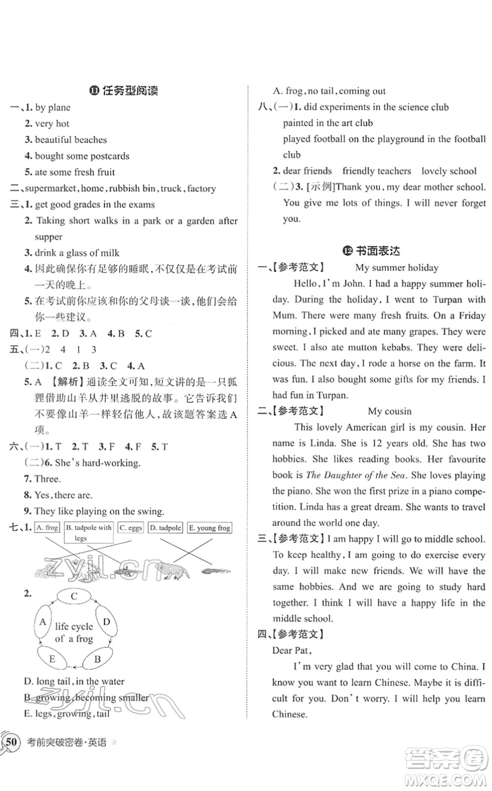 江西人民出版社2022王朝霞小學(xué)畢業(yè)總復(fù)習(xí)綜合能力驗(yàn)收卷六年級英語通用版答案