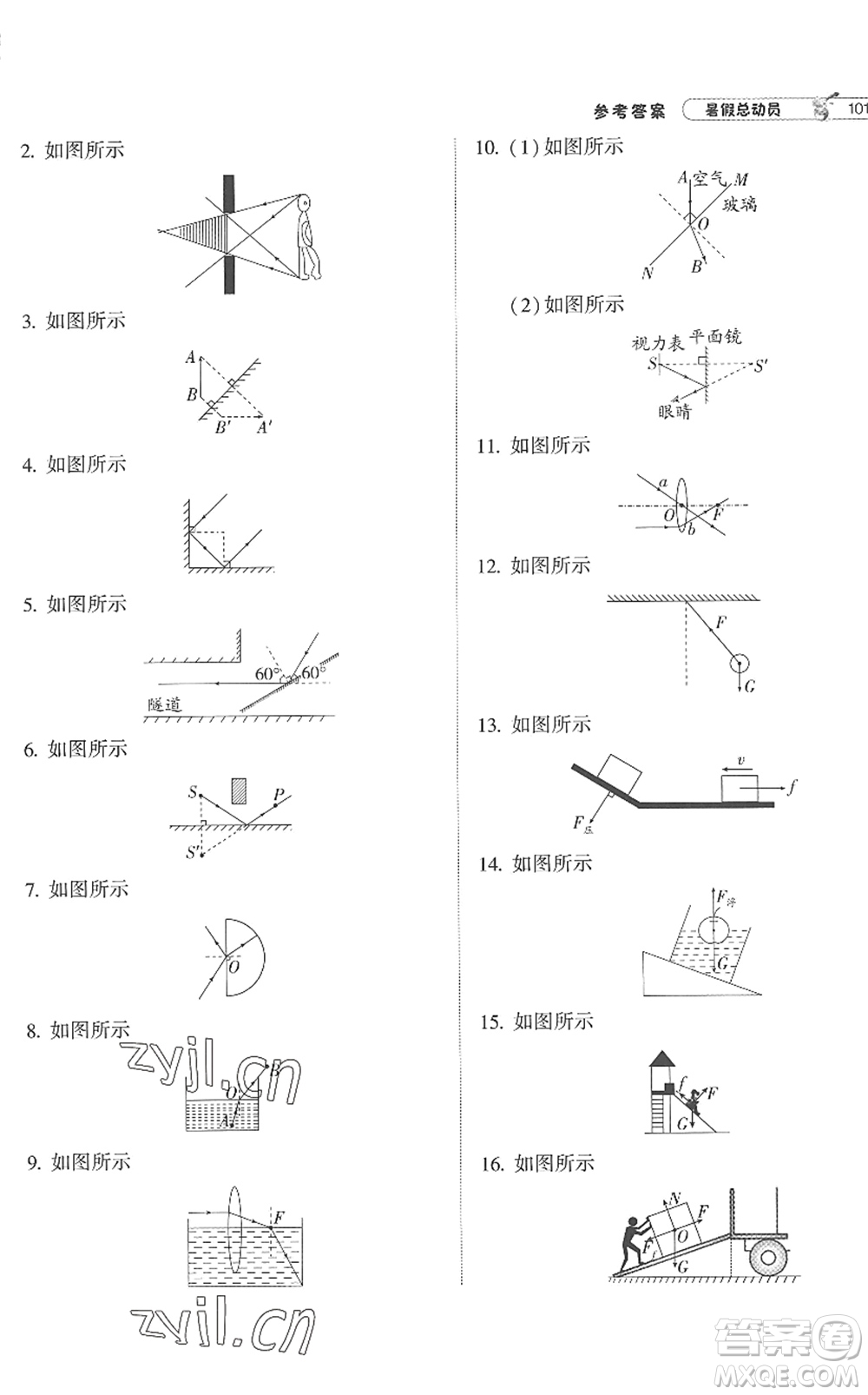 寧夏人民教育出版社2022經(jīng)綸學典暑假總動員八年級物理江蘇國標版答案