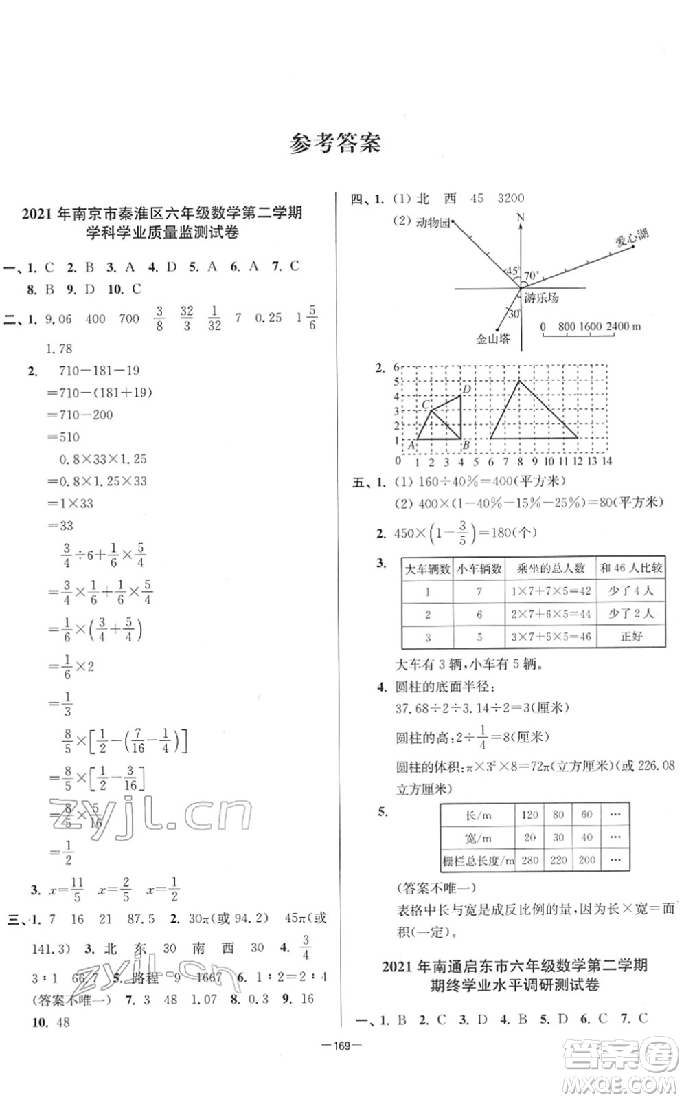 江蘇鳳凰美術(shù)出版社2022江蘇13大市名牌小學(xué)畢業(yè)升學(xué)真卷精編六年級數(shù)學(xué)江蘇專版答案