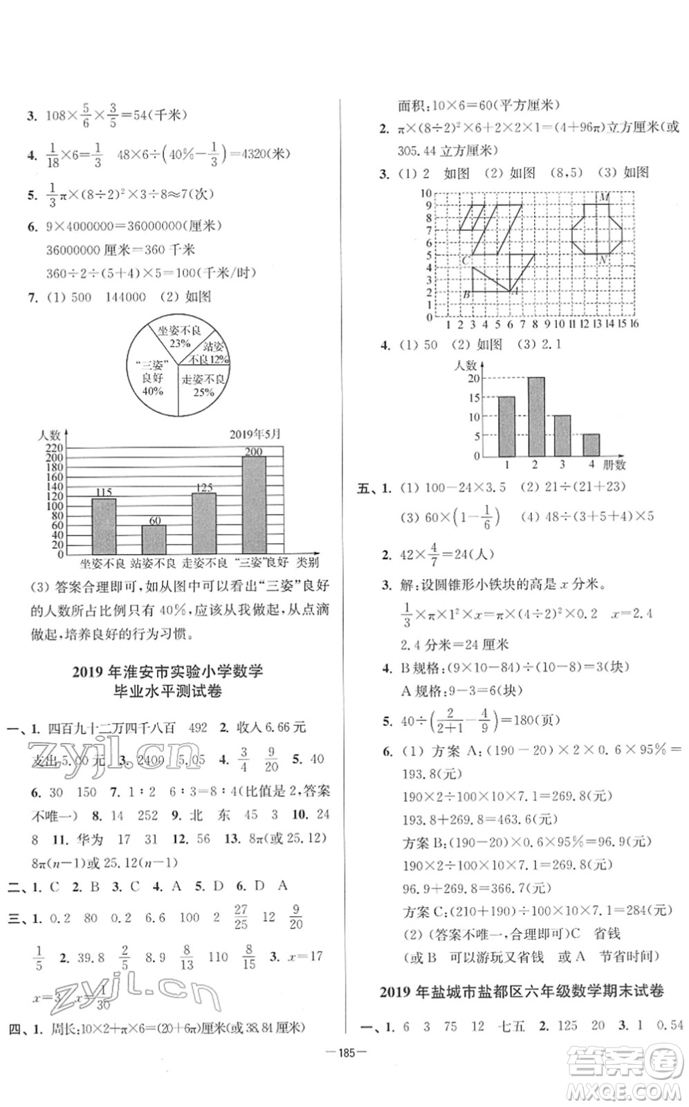 江蘇鳳凰美術(shù)出版社2022江蘇13大市名牌小學(xué)畢業(yè)升學(xué)真卷精編六年級數(shù)學(xué)江蘇專版答案