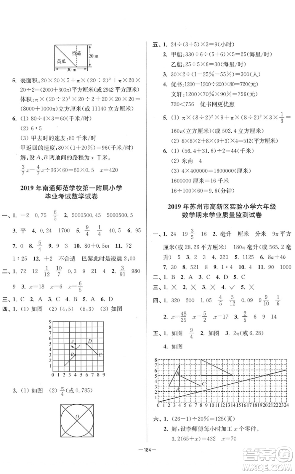 江蘇鳳凰美術(shù)出版社2022江蘇13大市名牌小學(xué)畢業(yè)升學(xué)真卷精編六年級數(shù)學(xué)江蘇專版答案