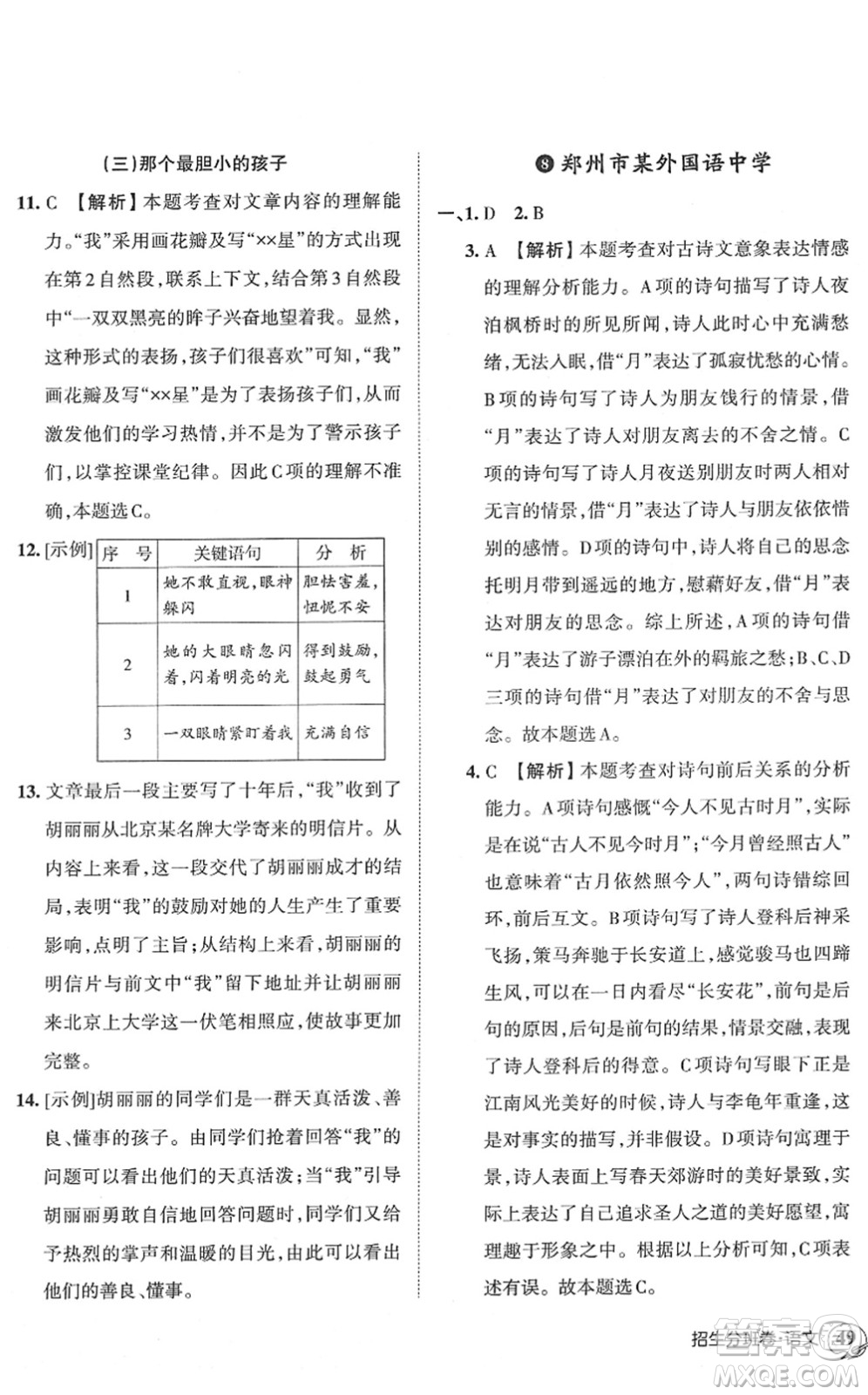 江西人民出版社2022王朝霞小升初重點校畢業(yè)升學(xué)及招生分班六年級語文通用版答案