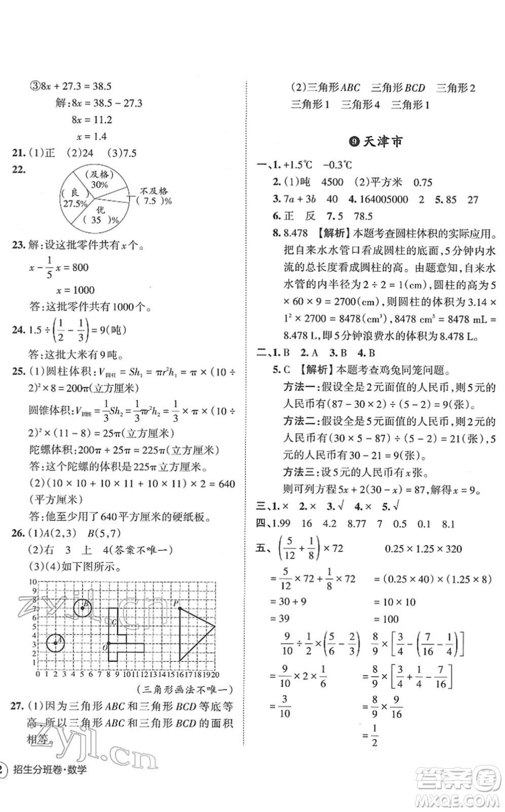 江西人民出版社2022王朝霞小升初重點(diǎn)校畢業(yè)升學(xué)及招生分班六年級(jí)數(shù)學(xué)通用版答案