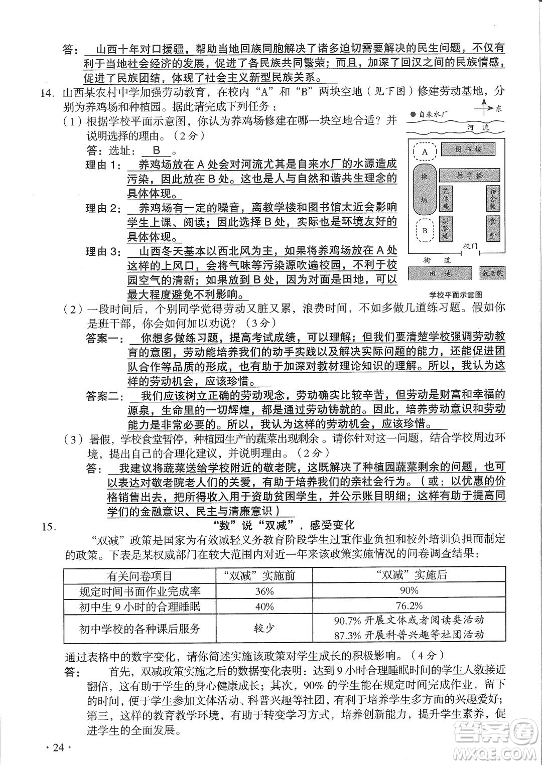 2022年山西中考真題文科綜合試題及答案