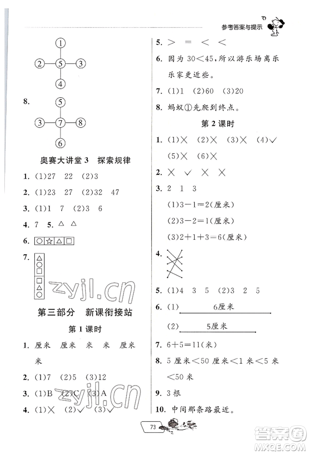 江蘇人民出版社2022實驗班提優(yōu)訓練暑假銜接一升二數(shù)學人教版參考答案