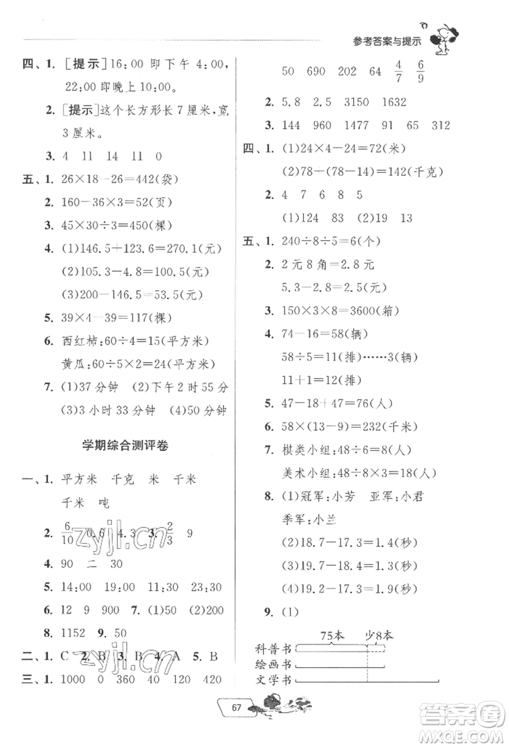 江蘇人民出版社2022實(shí)驗(yàn)班提優(yōu)訓(xùn)練暑假銜接三升四數(shù)學(xué)蘇教版參考答案