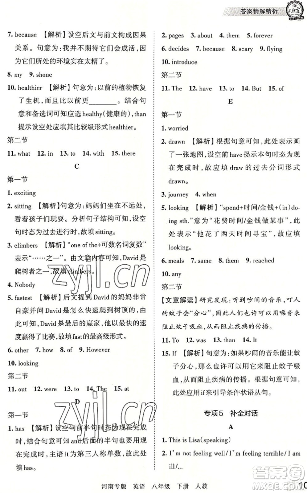 江西人民出版社2022王朝霞各地期末試卷精選八年級英語下冊人教版河南專版答案