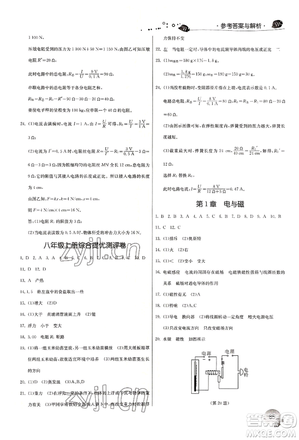 江蘇人民出版社2022實驗班提優(yōu)訓(xùn)練暑假銜接八升九科學(xué)冀教版參考答案