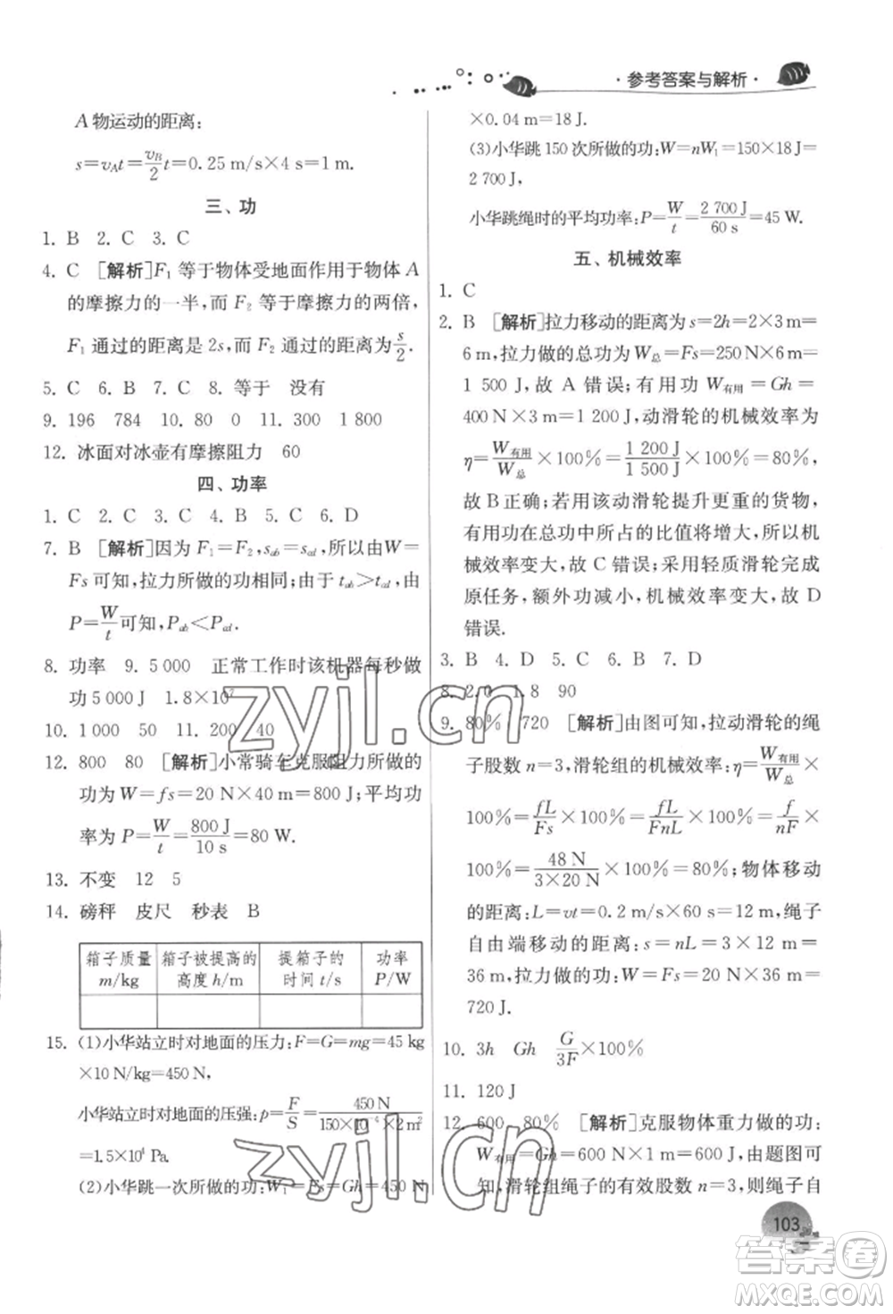 江蘇人民出版社2022實驗班提優(yōu)訓練暑假銜接八升九物理蘇科版參考答案