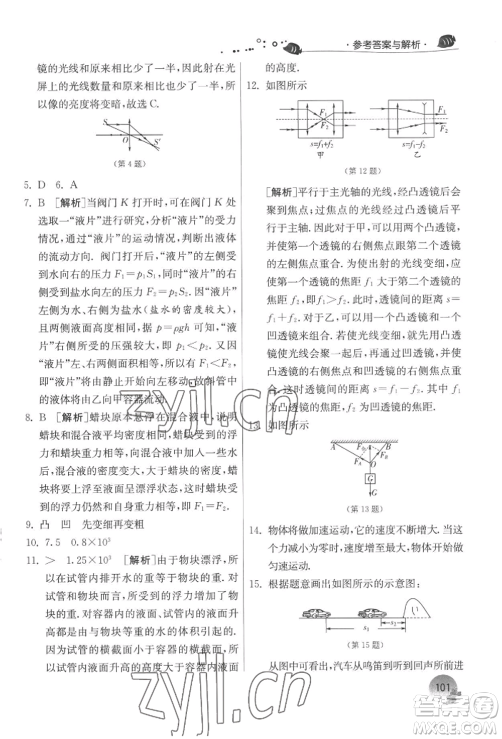 江蘇人民出版社2022實驗班提優(yōu)訓練暑假銜接八升九物理蘇科版參考答案