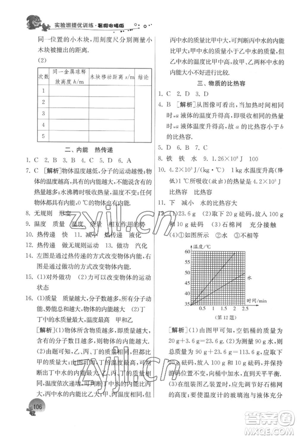 江蘇人民出版社2022實驗班提優(yōu)訓練暑假銜接八升九物理蘇科版參考答案