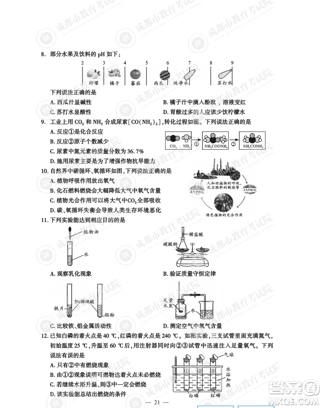 2022年成都中考真題化學(xué)試題及答案