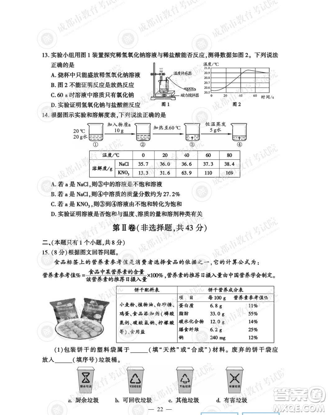 2022年成都中考真題化學(xué)試題及答案