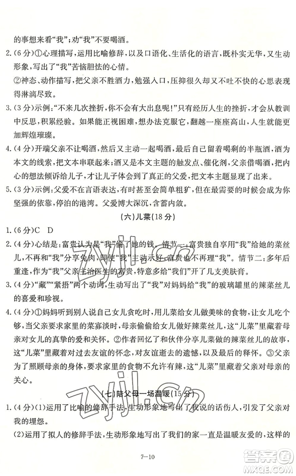 合肥工業(yè)大學(xué)出版社2022假期沖浪暑假作業(yè)升級(jí)版七年級(jí)語(yǔ)文人教版答案