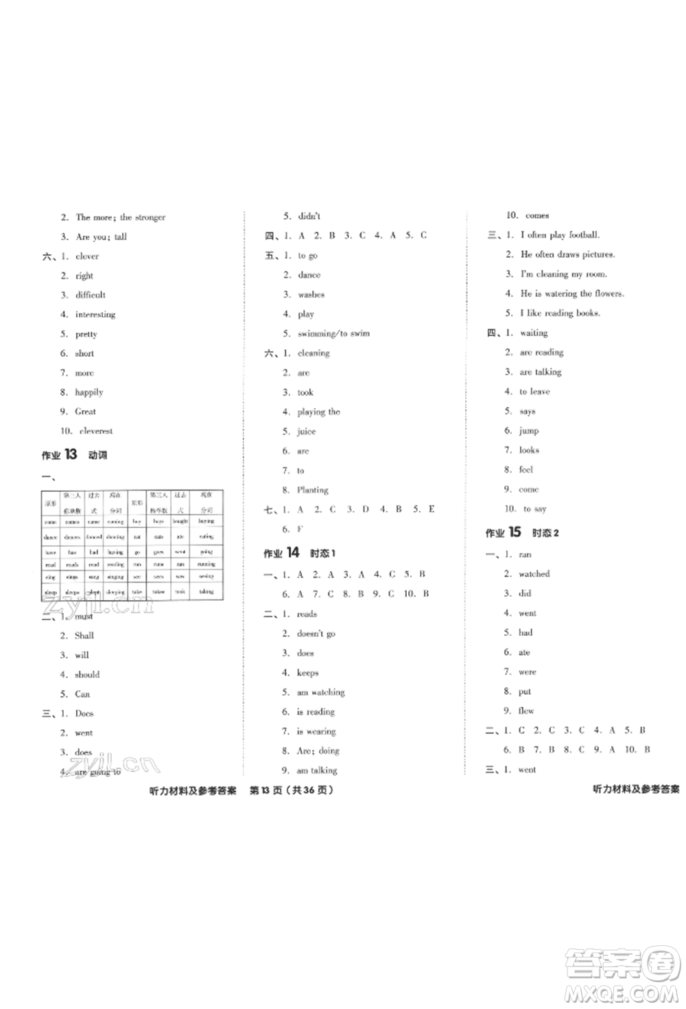 陽光出版社2022全品小學(xué)總復(fù)習(xí)教程考點(diǎn)串講英語通用版參考答案