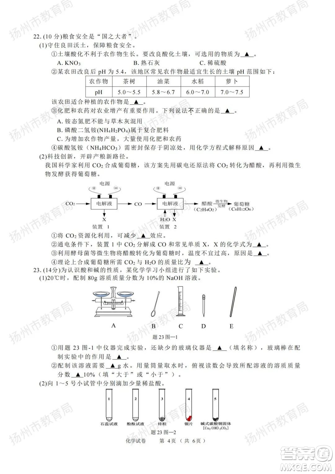 揚州市2022年初中畢業(yè)升學(xué)統(tǒng)一考試化學(xué)試題及答案