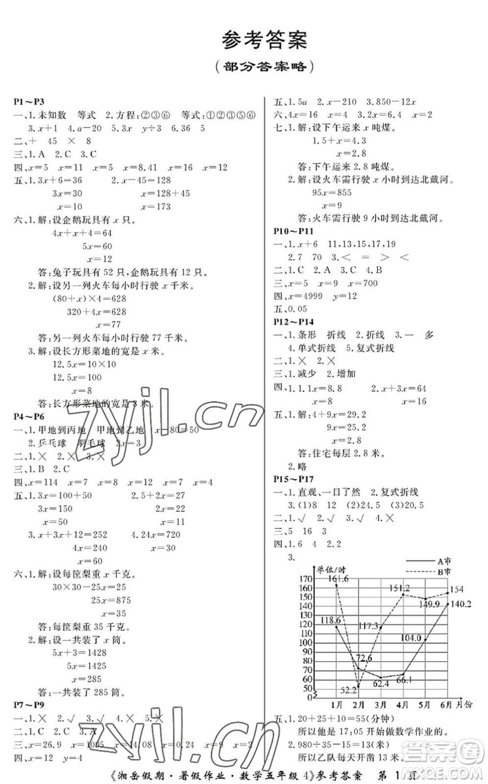 湖南大學(xué)出版社2022湘岳假期暑假作業(yè)五年級(jí)數(shù)學(xué)蘇教版答案