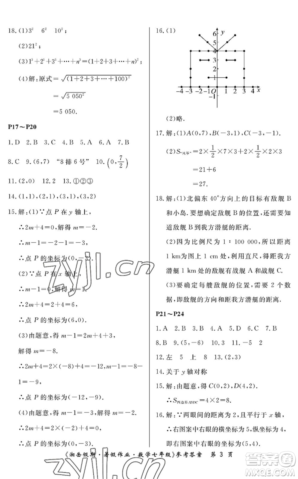 湖南大學(xué)出版社2022湘岳假期暑假作業(yè)七年級(jí)數(shù)學(xué)人教版答案