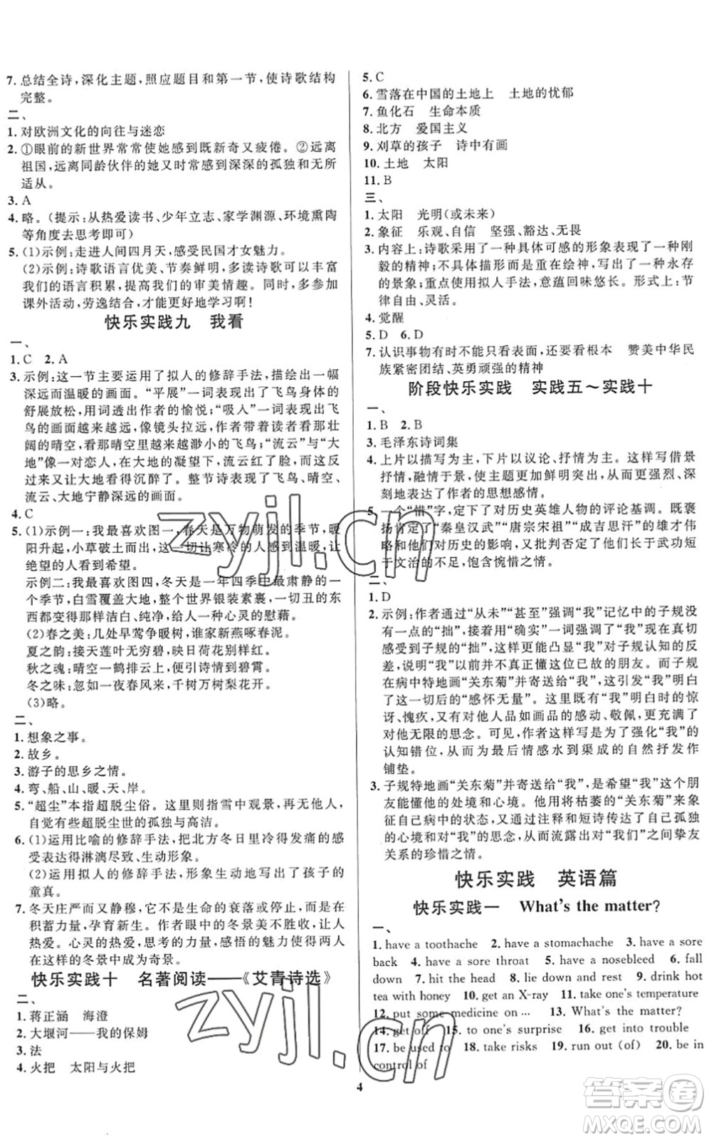 延邊教育出版社2022暑假作業(yè)快樂(lè)實(shí)踐八年級(jí)德育美育與人文通用版答案