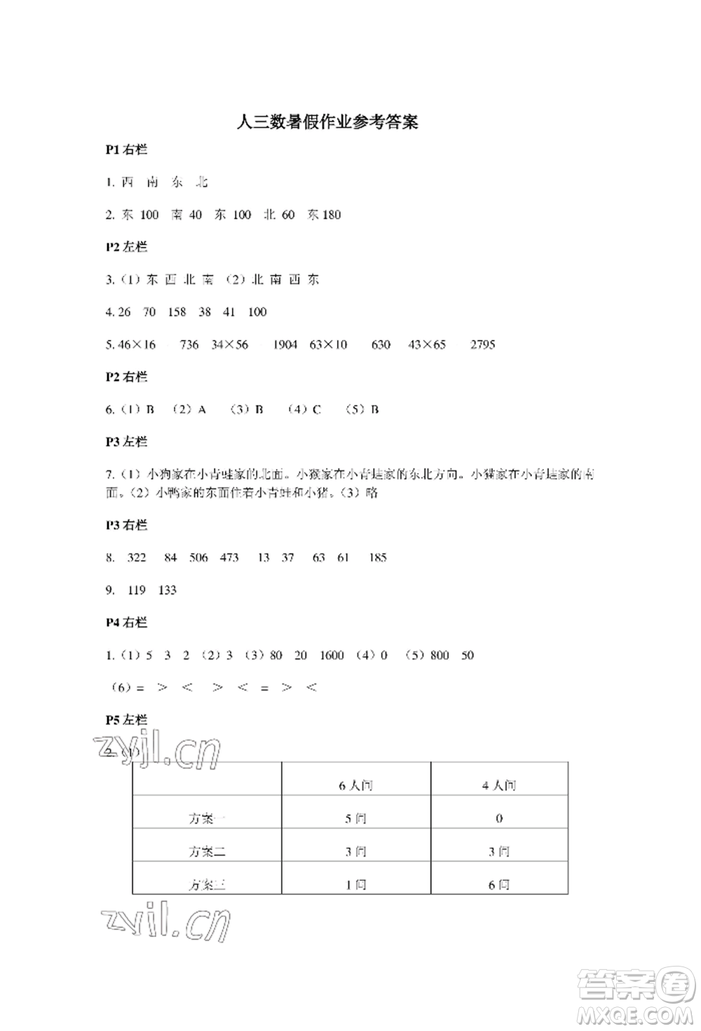 安徽少年兒童出版社2022暑假作業(yè)三年級(jí)數(shù)學(xué)人教版參考答案