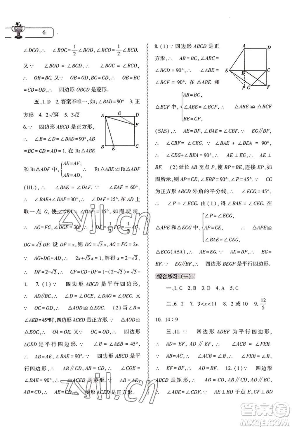 大象出版社2022數(shù)學(xué)暑假作業(yè)本八年級人教版參考答案