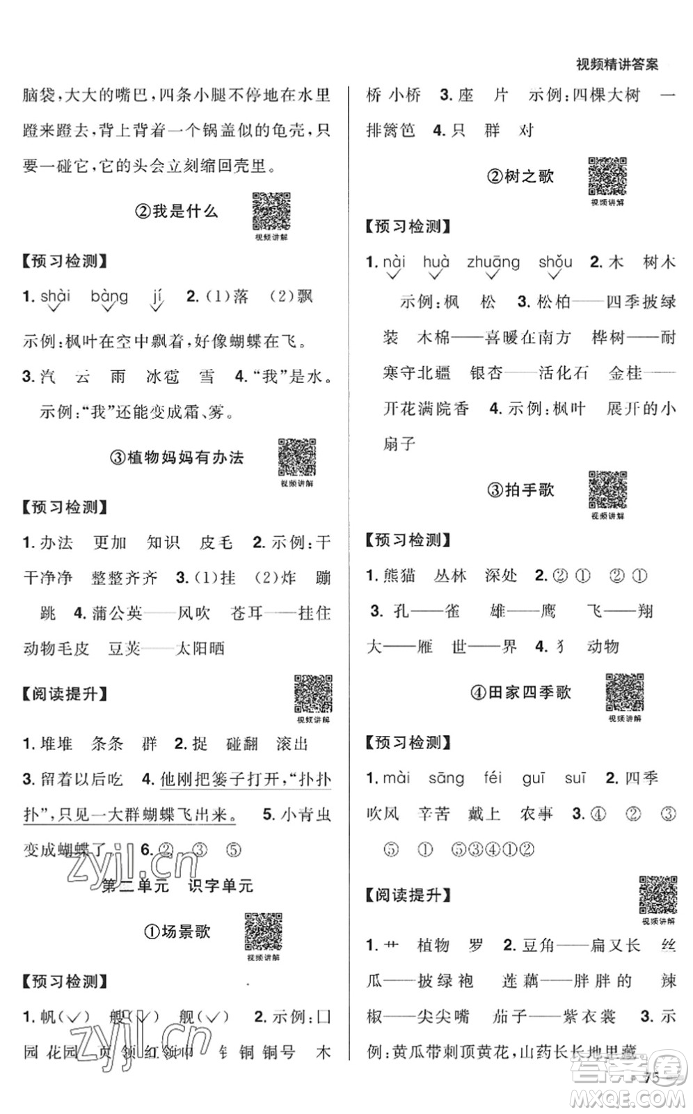 江西教育出版社2022陽(yáng)光同學(xué)暑假銜接一升二年級(jí)語(yǔ)文RJ人教版答案