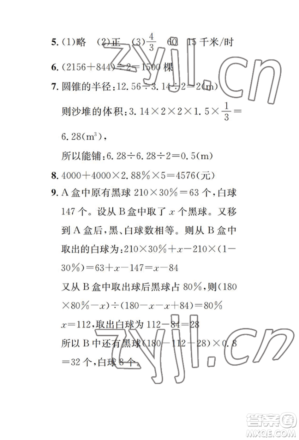 崇文書局2022長江暑假作業(yè)六年級數(shù)學(xué)人教版參考答案