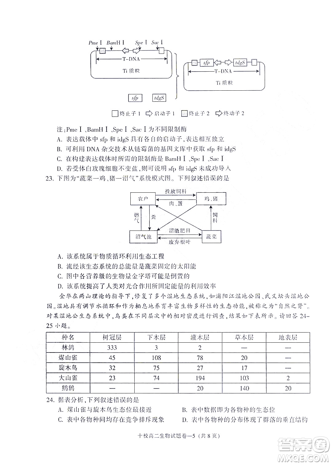 金華十校2021-2022學(xué)年第二學(xué)期期末調(diào)研考試高二生物試題卷及答案