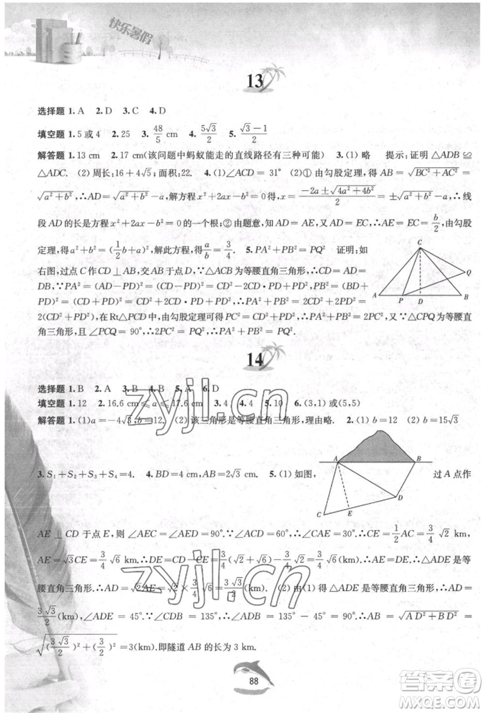 黃山書社2022快樂暑假八年級數(shù)學滬科版參考答案