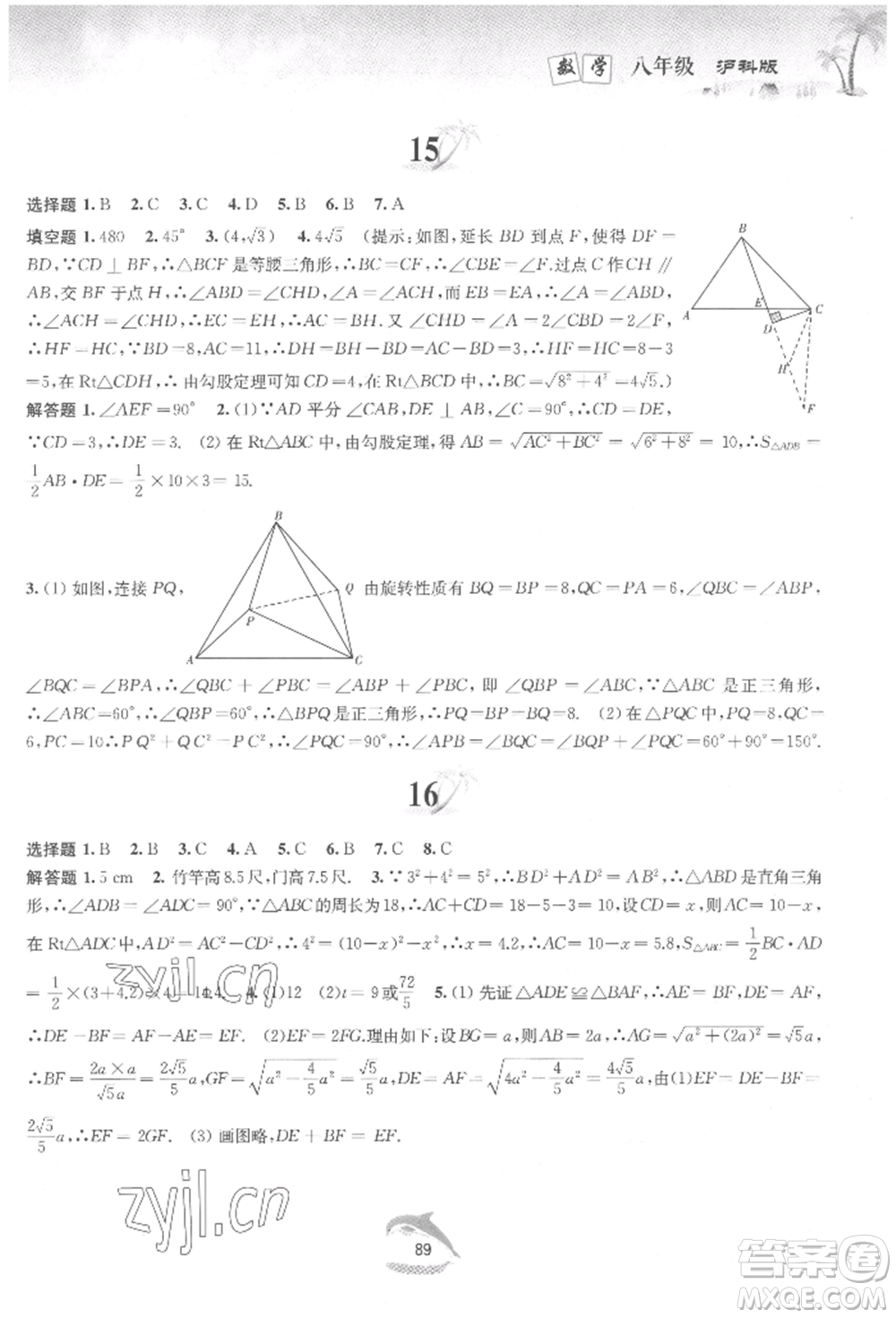 黃山書社2022快樂暑假八年級數(shù)學滬科版參考答案