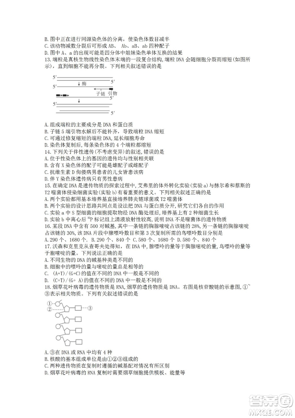 湖北省十堰市2021-2022學(xué)年下學(xué)期期末調(diào)研考試高一生物試題及答案