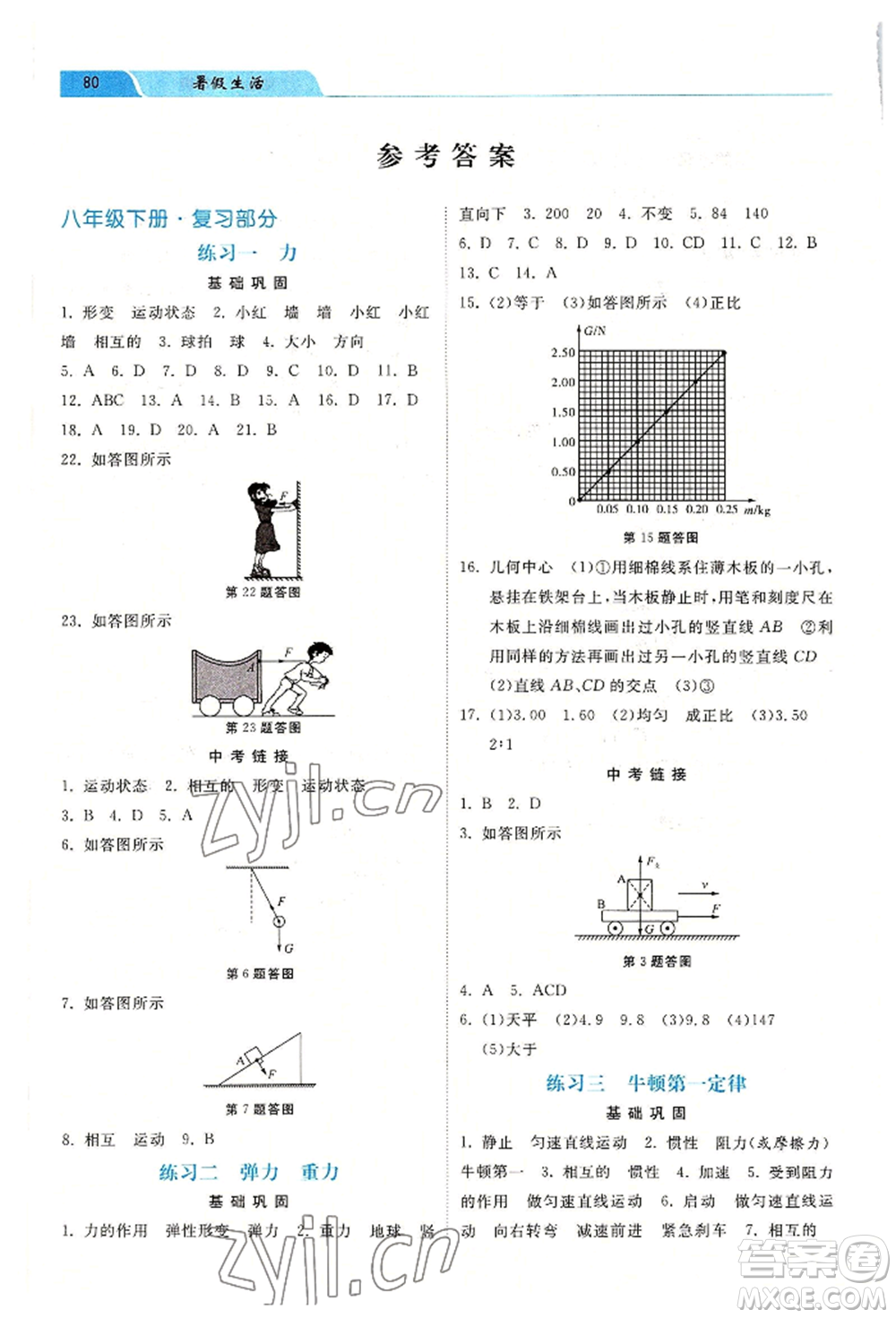 河北美術(shù)出版社2022暑假生活八年級物理通用版參考答案