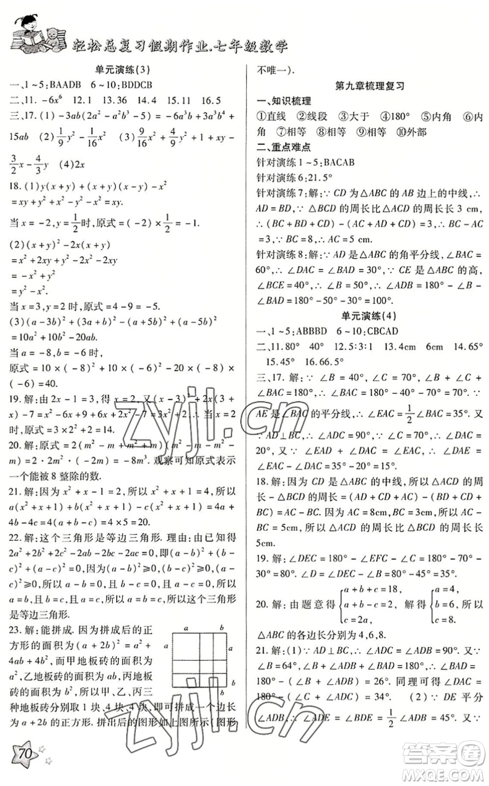 河北科學(xué)技術(shù)出版社2022輕松總復(fù)習(xí)假期作業(yè)輕松暑假七年級數(shù)學(xué)通用版答案