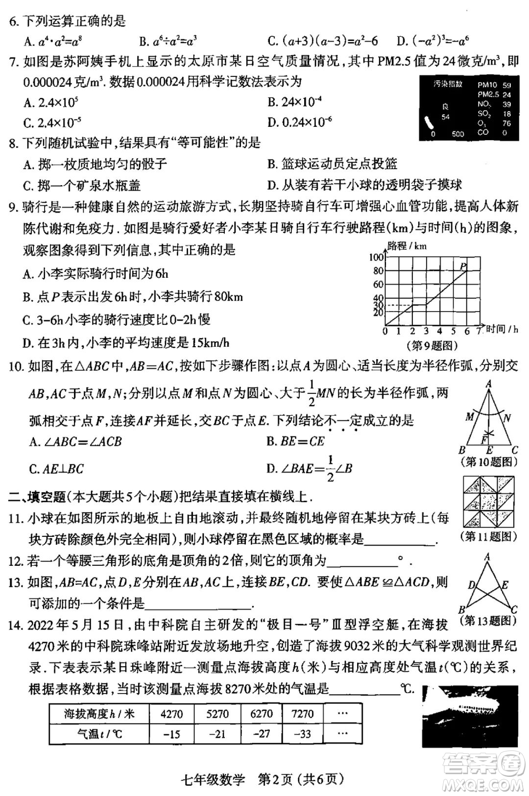 太原市2021-2022學(xué)年第二學(xué)期七年級(jí)期末考試數(shù)學(xué)試題及答案