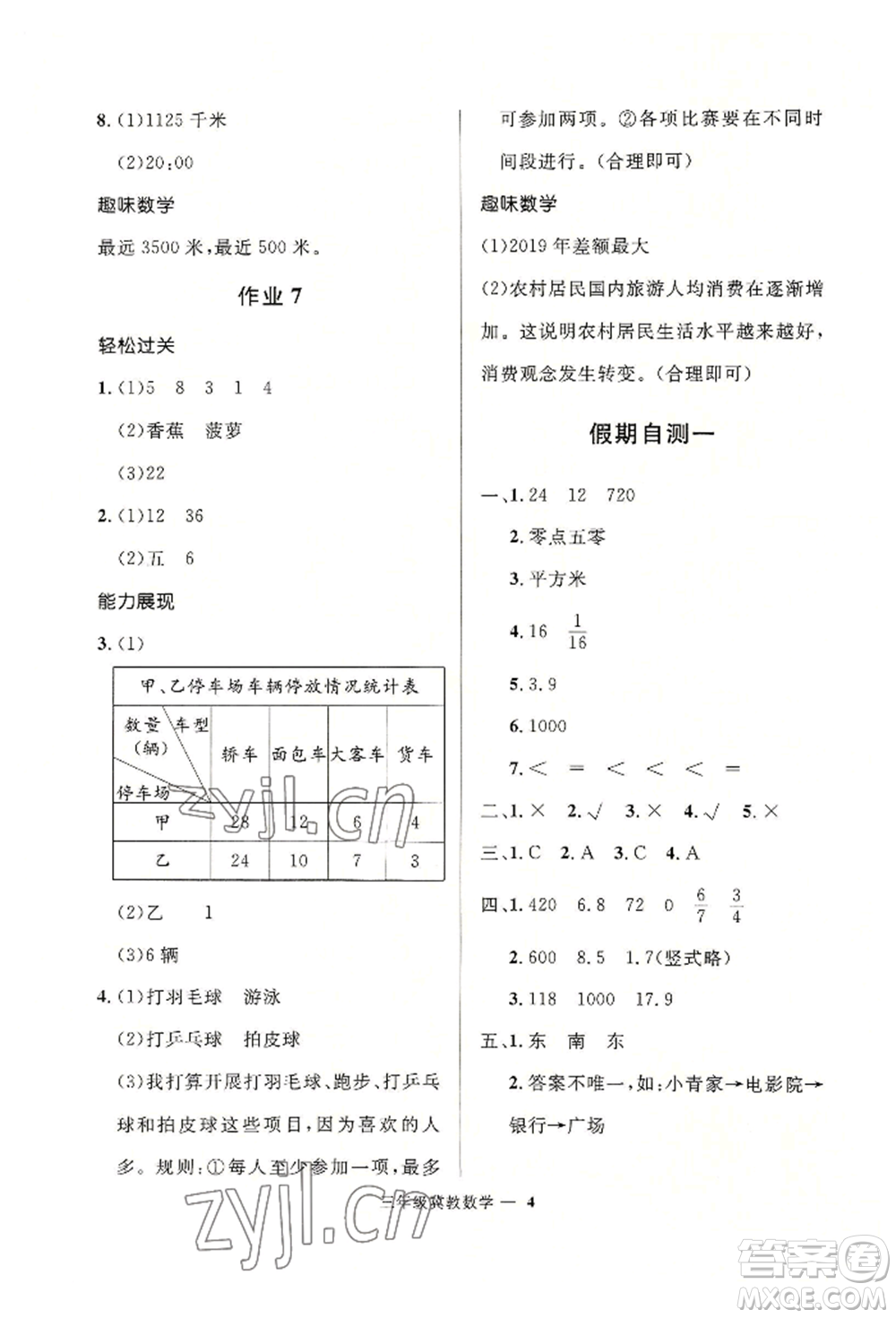 河北少年兒童出版社2022贏在起跑線小學(xué)生快樂暑假三年級(jí)數(shù)學(xué)冀教版參考答案