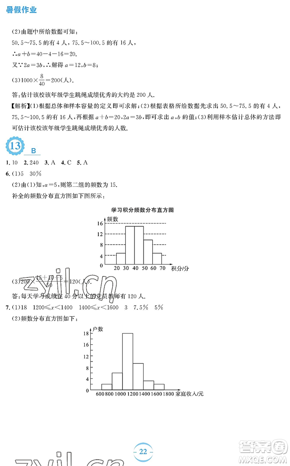 安徽教育出版社2022暑假作業(yè)七年級數(shù)學(xué)人教版答案