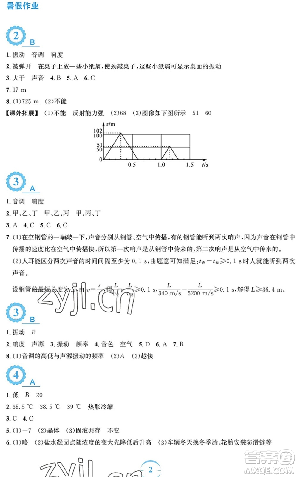 安徽教育出版社2022暑假作業(yè)八年級物理人教版答案