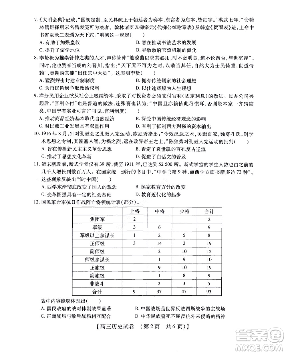 河南省安陽市2022-2023學(xué)年高三年級(jí)TOP二十名校調(diào)研摸底考試高三歷史試題及答案