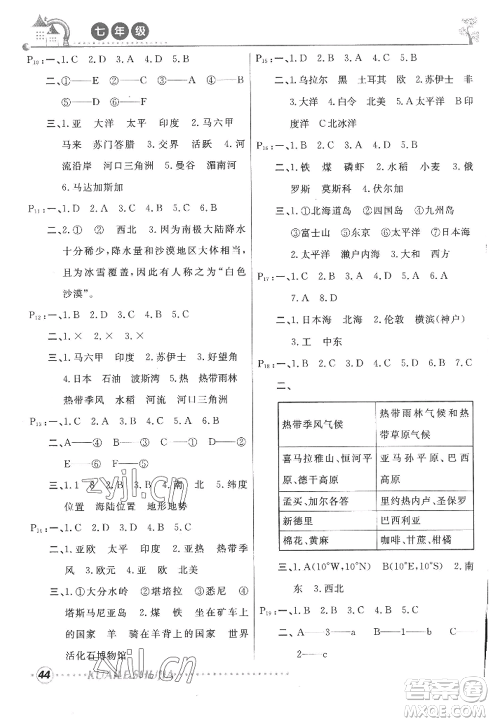 甘肅教育出版社2022快樂(lè)暑假七年級(jí)地理人教版參考答案