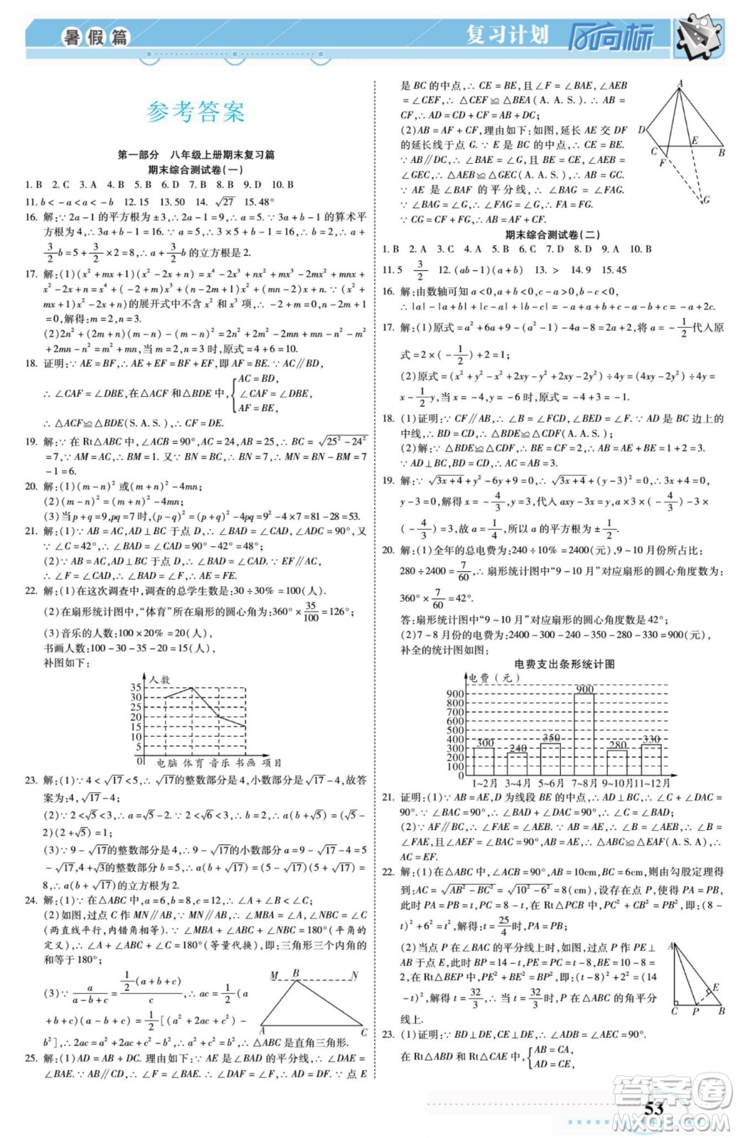 陽光出版社2022復習計劃風向標暑假八年級數學H華師版答案