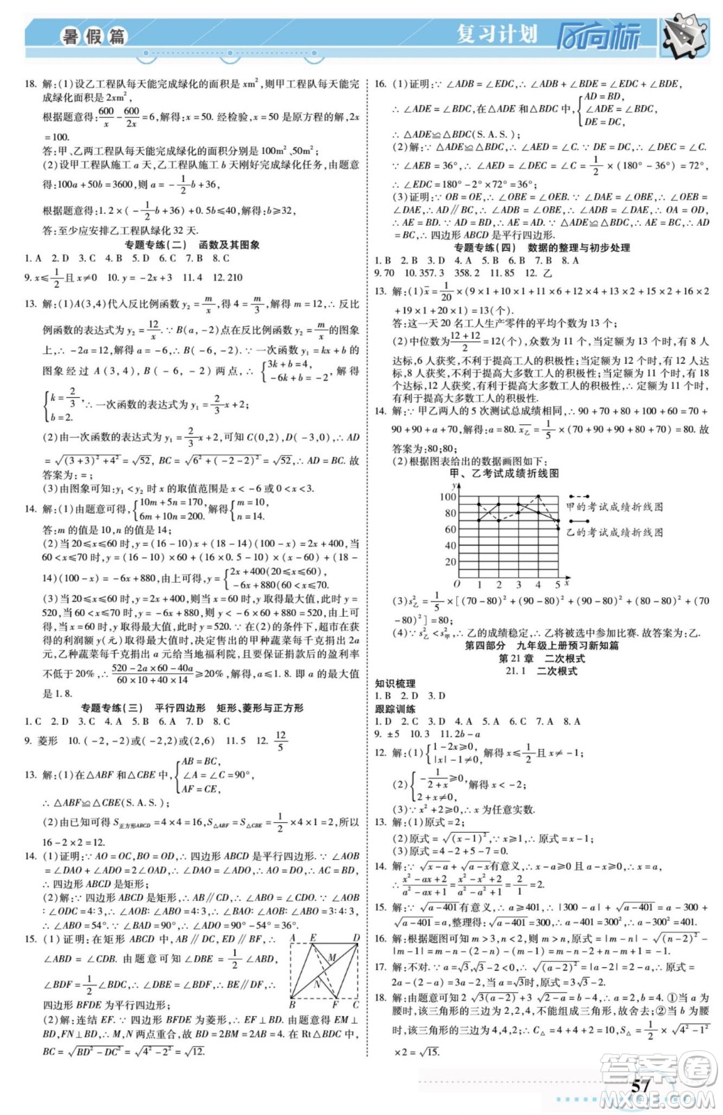 陽光出版社2022復習計劃風向標暑假八年級數學H華師版答案