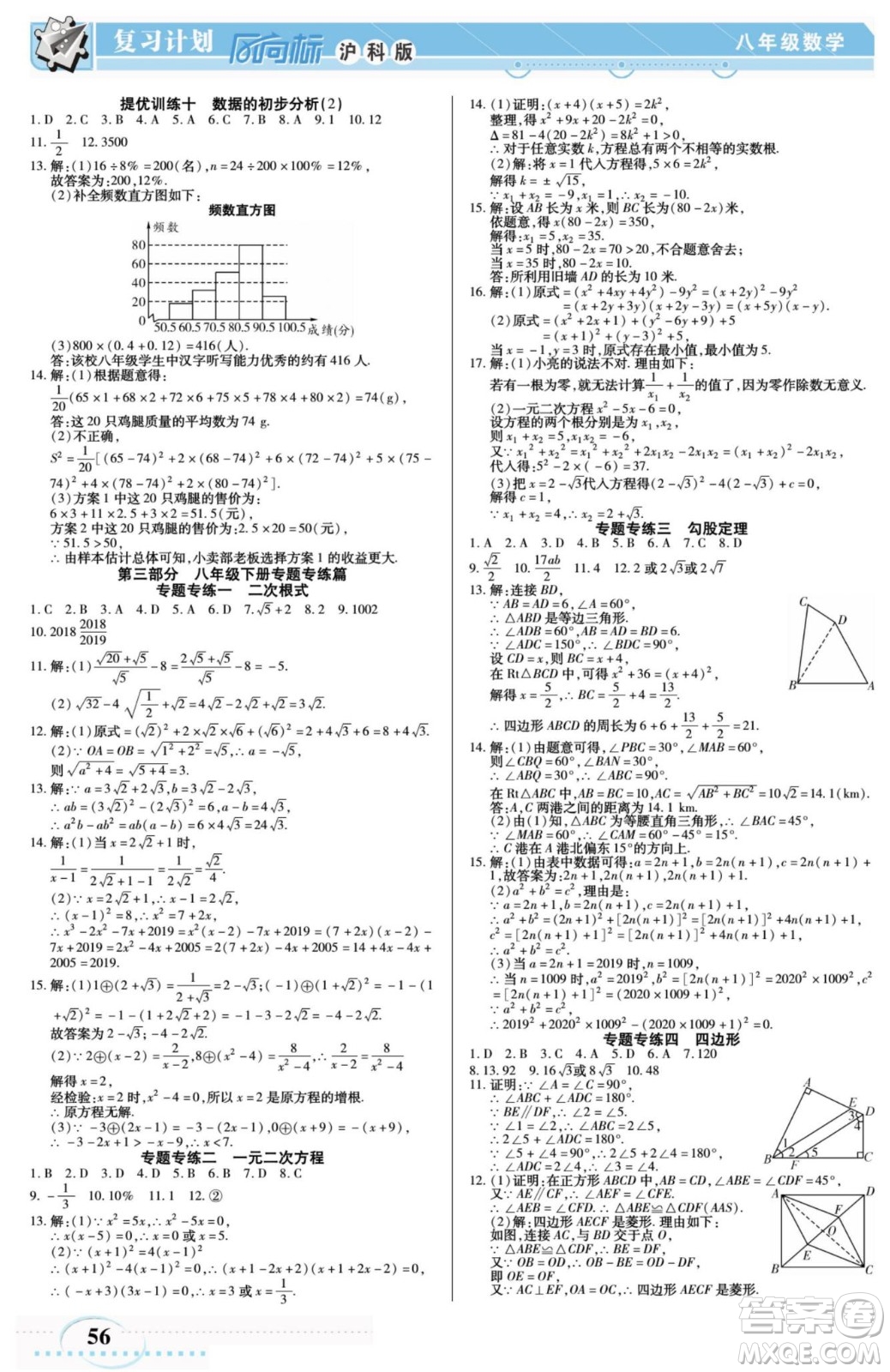 陽(yáng)光出版社2022復(fù)習(xí)計(jì)劃風(fēng)向標(biāo)暑假八年級(jí)數(shù)學(xué)滬科版答案