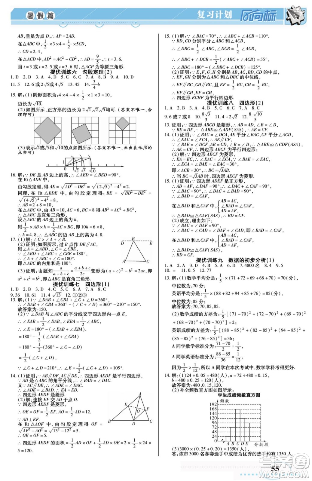 陽(yáng)光出版社2022復(fù)習(xí)計(jì)劃風(fēng)向標(biāo)暑假八年級(jí)數(shù)學(xué)滬科版答案