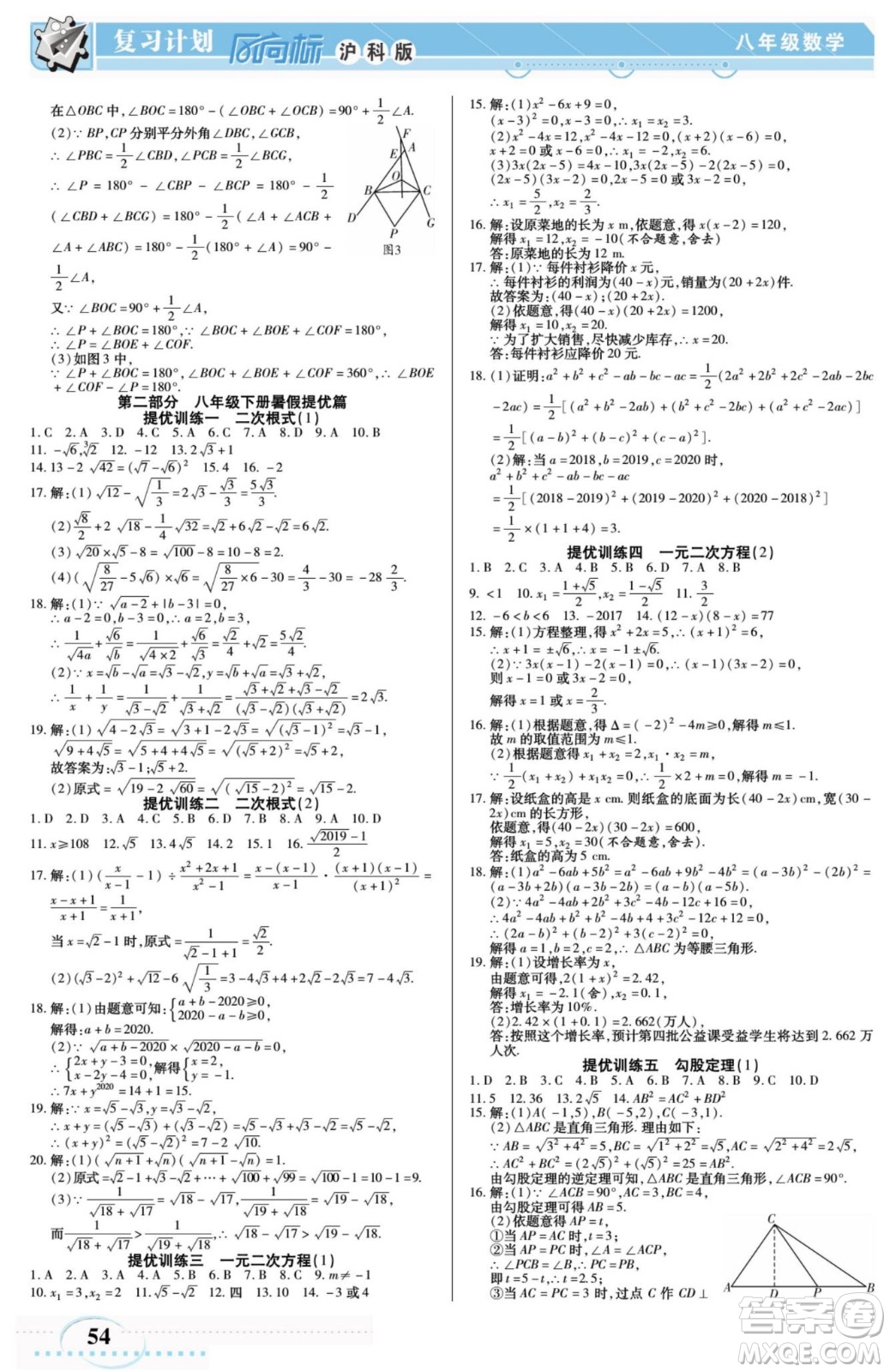 陽(yáng)光出版社2022復(fù)習(xí)計(jì)劃風(fēng)向標(biāo)暑假八年級(jí)數(shù)學(xué)滬科版答案