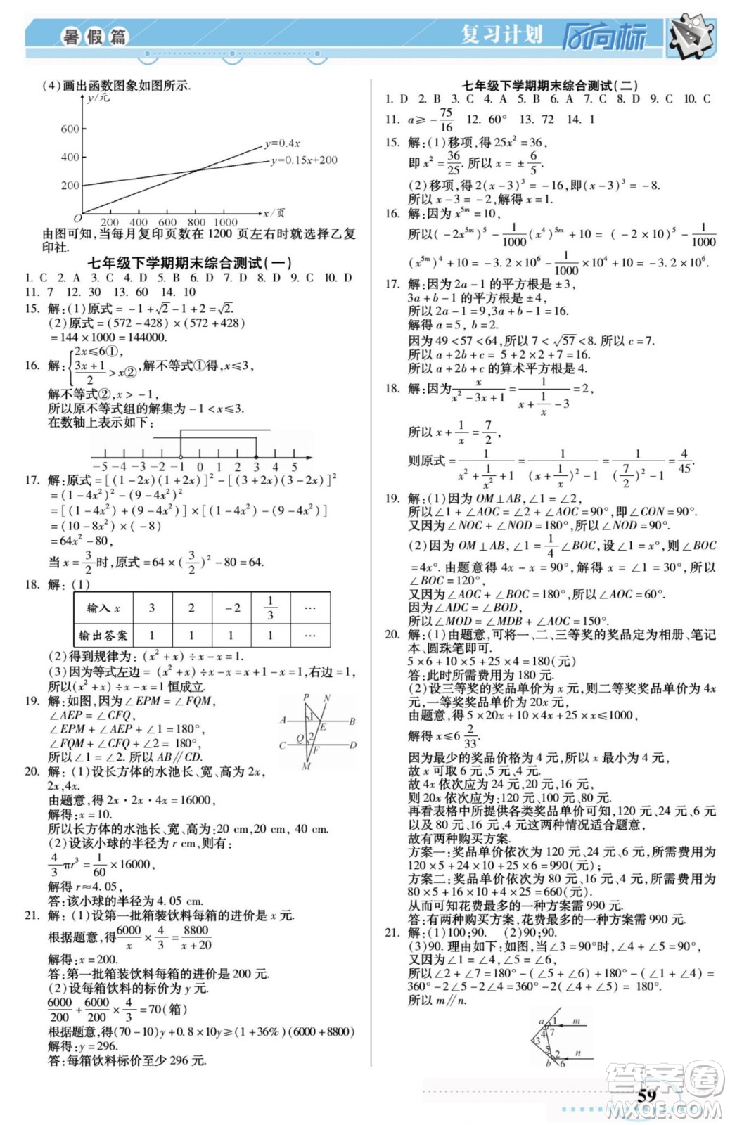 陽光出版社2022復(fù)習(xí)計劃風(fēng)向標(biāo)暑假七年級數(shù)學(xué)滬科版答案