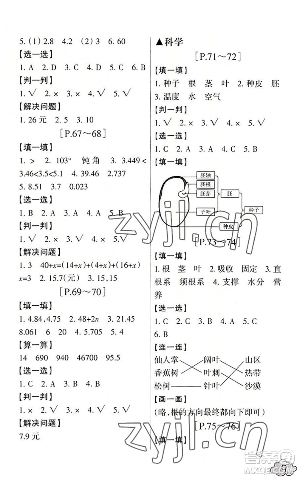 浙江少年兒童出版社2022暑假學(xué)與練四年級數(shù)學(xué)B北師版科學(xué)J教科版答案