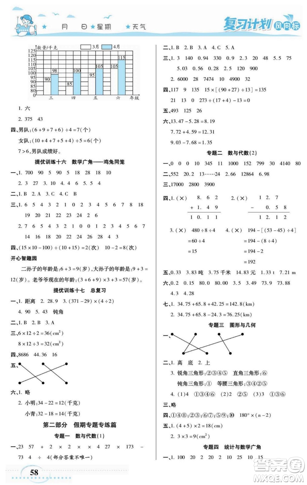 陽光出版社2022復習計劃風向標暑假四年級數(shù)學人教版答案