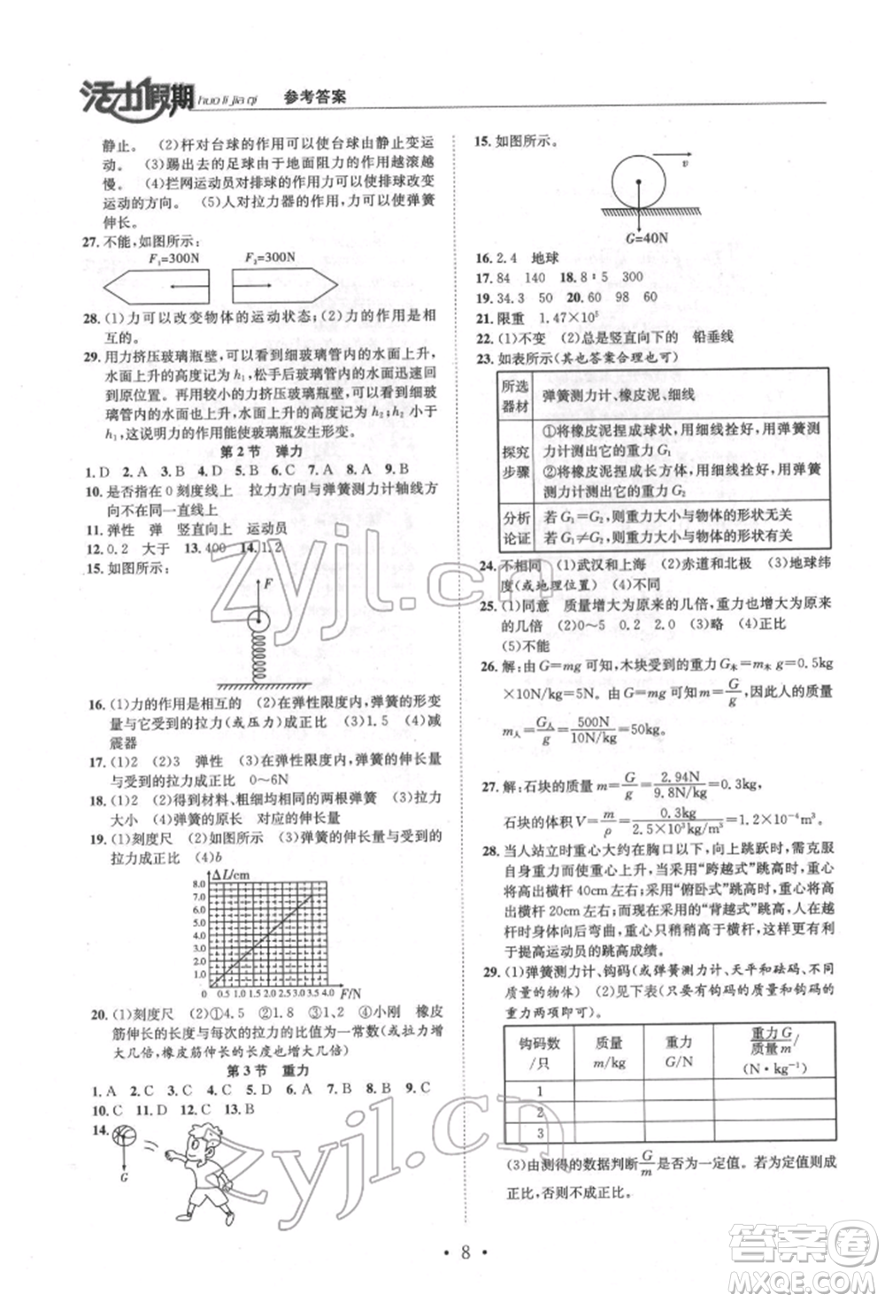 沈陽(yáng)出版社2022活力假期學(xué)期總復(fù)習(xí)暑假八年級(jí)物理人教版參考答案